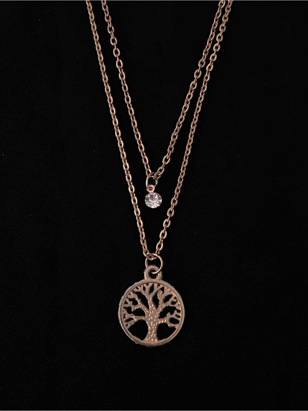Layered 2-Strand Gold-Tone Tree of Life Necklace + Crystal Accent